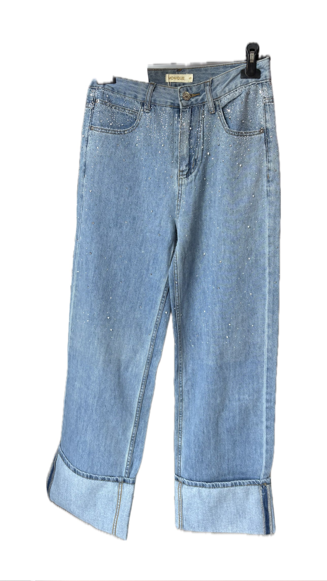 Jeans glitter risvolto
